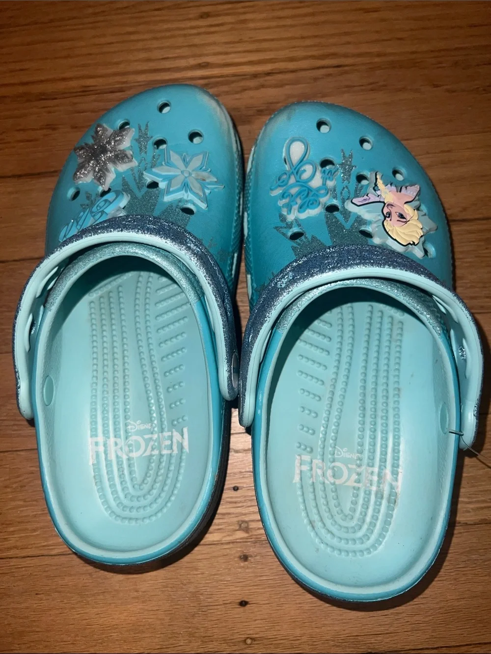 CROCS Kids Aqua Elsa Glitter Strap Clogs